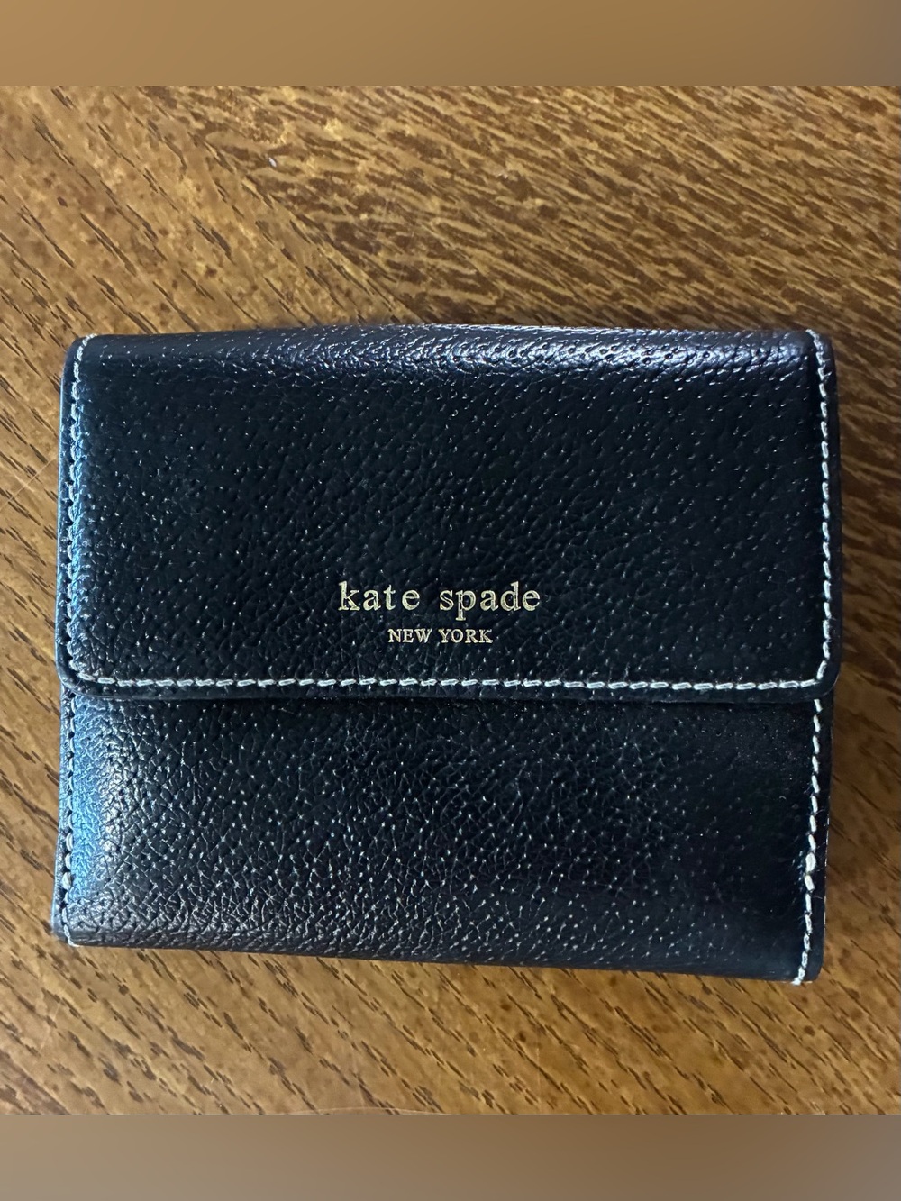 kate spade Black Pebbled Leather Wallet Card Holder with Gold Logo